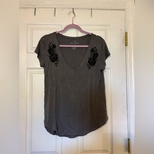 American Eagle Grey Soft and Sexy T-Shirt with Floral Detail